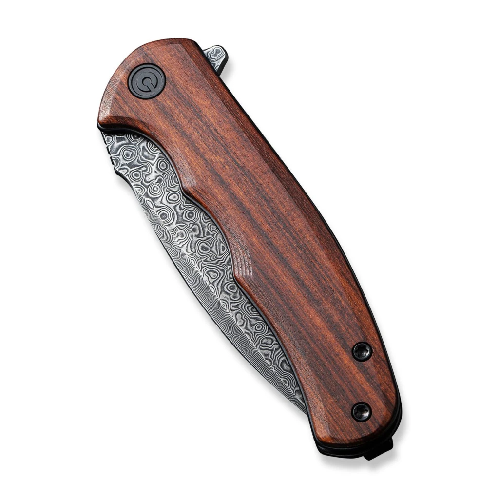 Cuțit pliabil, civivi, mini praxis c18026c-ds1, lamă damasc 2.98 inch, mâner lemn guibourtia, liner lock 3