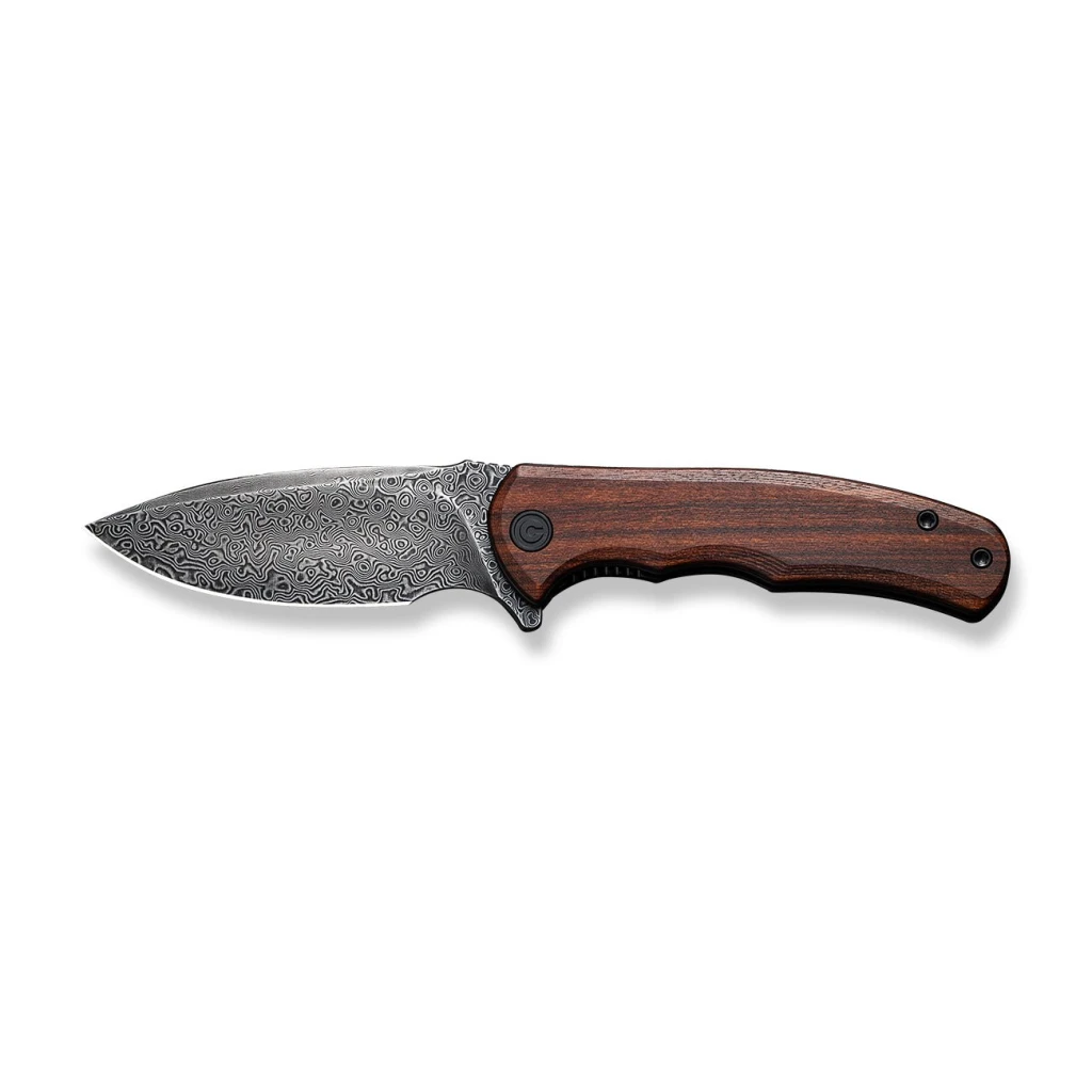 Cuțit pliabil, civivi, mini praxis c18026c-ds1, lamă damasc 2.98 inch, mâner lemn guibourtia, liner lock 14
