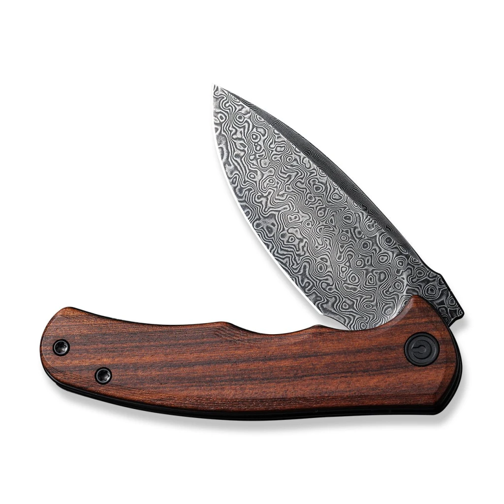 Cuțit pliabil, civivi, mini praxis c18026c-ds1, lamă damasc 2.98 inch, mâner lemn guibourtia, liner lock 2