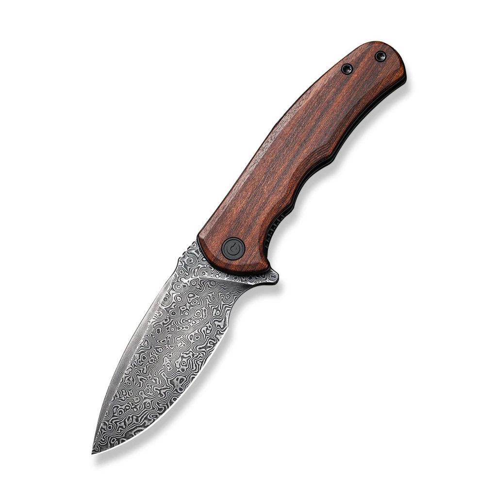 Cuțit pliabil, civivi, mini praxis c18026c-ds1, lamă damasc 2.98 inch, mâner lemn guibourtia, liner lock 13