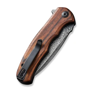 Cuțit pliabil, civivi, mini praxis c18026c-ds1, lamă damasc 2.98 inch, mâner lemn guibourtia, liner lock Thumbnail 4