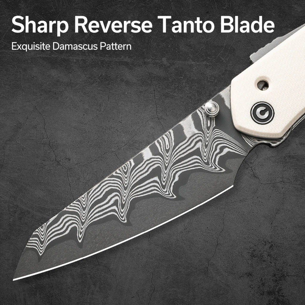Cuțit pliabil, civivi, vision fg c22036-ds1, lamă damascus 3.54 inch, mâner g10, superlock 7