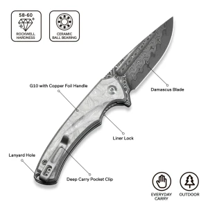 Cuțit pliabil, civivi, voidflare c24040-ds1, lamă damasc 2.92 inch, mâner g10 folie aluminiu, liner lock Thumbnail 11