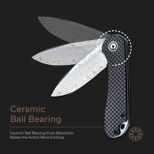 Cuțit pliabil, civivi, elementum c907ds, lamă damasc, mâner g10 cu fibră de carbon, liner lock Thumbnail 5