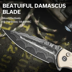 Cuțit pliabil, civivi, incindie c23053-ds1, lamă damascus 3.48 inch, mâner g10, blocare tip button lock Thumbnail 8