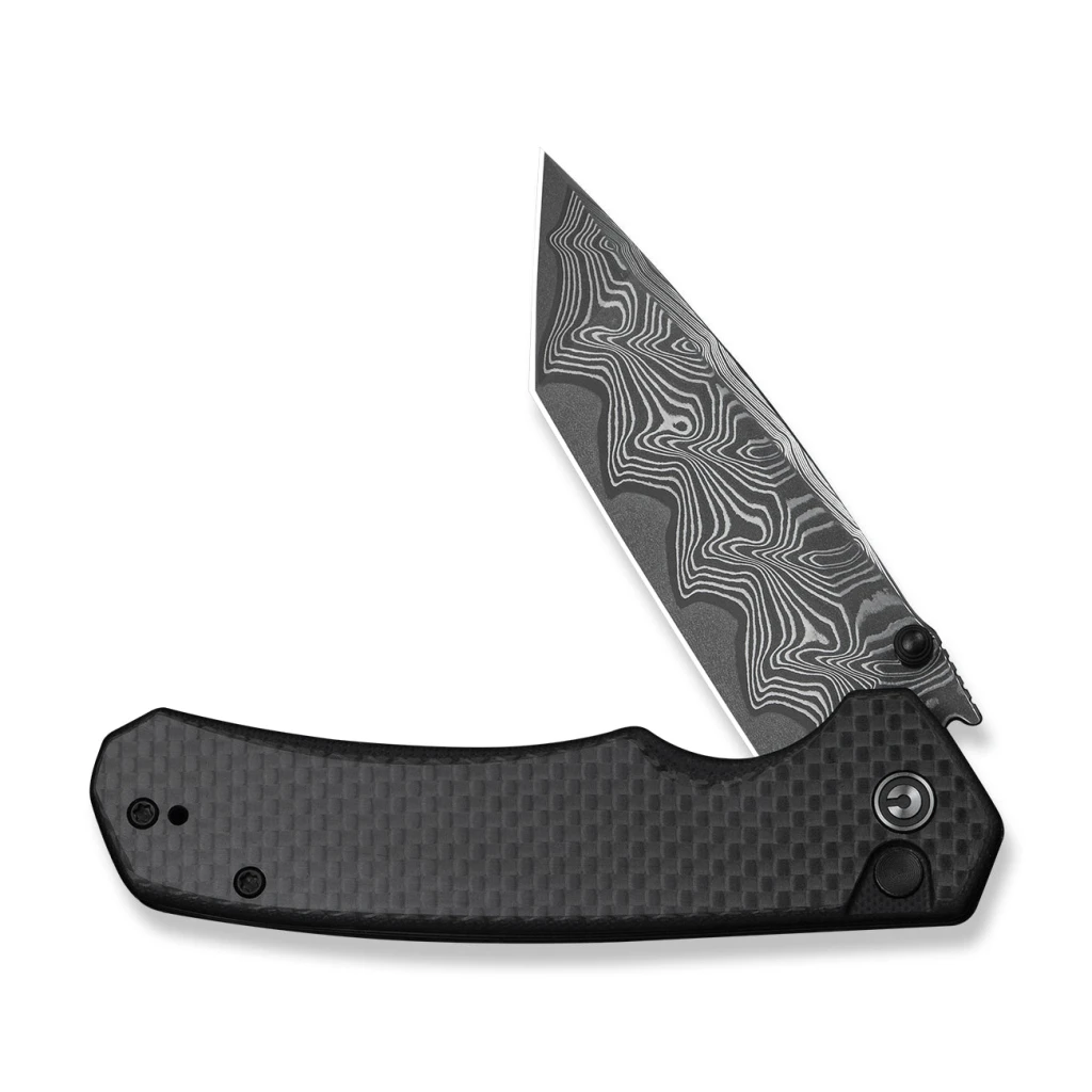 Cuțit pliabil, civivi, button lock brazen c19059c-ds1, damasc, blocare cu buton, mâner carbon fiber pe g10, deschidere flipper și thumb stud 3