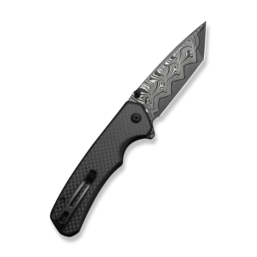 Cuțit pliabil, civivi, button lock brazen c19059c-ds1, damasc, blocare cu buton, mâner carbon fiber pe g10, deschidere flipper și thumb stud 15