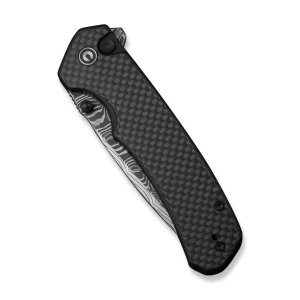 Cuțit pliabil, civivi, button lock brazen c19059c-ds1, damasc, blocare cu buton, mâner carbon fiber pe g10, deschidere flipper și thumb stud Thumbnail 4