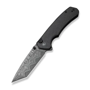 Cuțit pliabil, civivi, button lock brazen c19059c-ds1, damasc, blocare cu buton, mâner carbon fiber pe g10, deschidere flipper și thumb stud Thumbnail 16