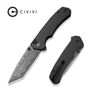 Складной нож, civivi, button lock brazen c19059c-ds1, дамасская сталь, кнопочный замок, рукоять карбон на g10, флиппер и шпеньки