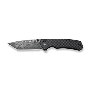Cuțit pliabil, civivi, button lock brazen c19059c-ds1, damasc, blocare cu buton, mâner carbon fiber pe g10, deschidere flipper și thumb stud Thumbnail 2