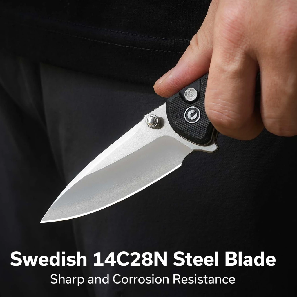 Cuțit pliabil, civivi, faeger c24031-1, lamă 14c28n 2.98 inch, mâner g10 negru, button lock 9