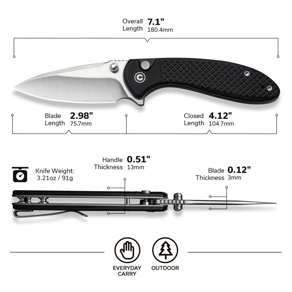Cuțit pliabil, civivi, faeger c24031-1, lamă 14c28n 2.98 inch, mâner g10 negru, button lock 14