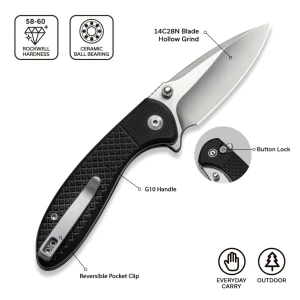 Cuțit pliabil, civivi, faeger c24031-1, lamă 14c28n 2.98 inch, mâner g10 negru, button lock Thumbnail 13