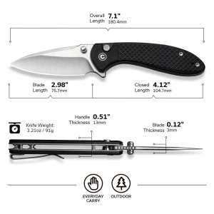 Cuțit pliabil, civivi, faeger c24031-1, lamă 14c28n 2.98 inch, mâner g10 negru, button lock Thumbnail 14