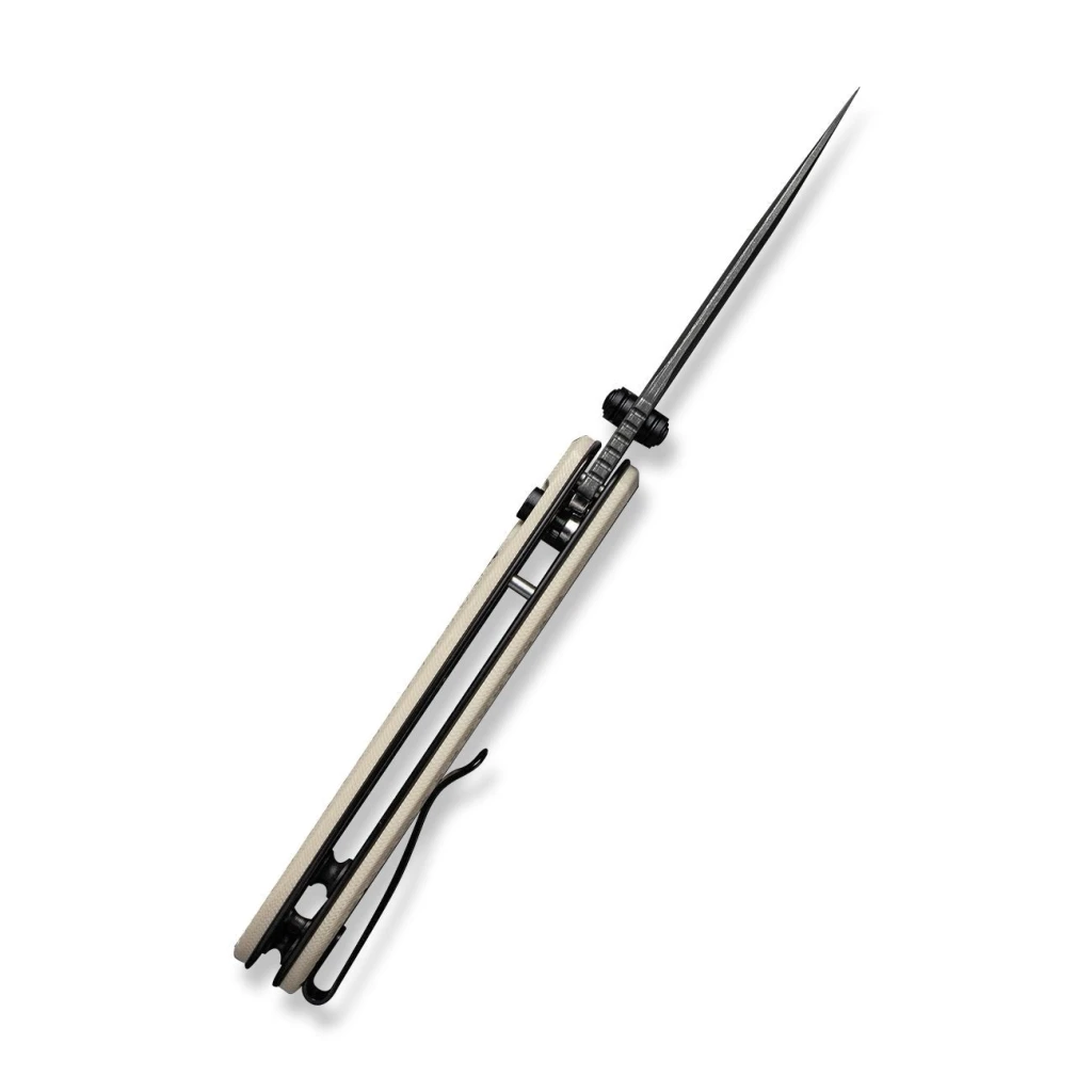 Cuțit pliabil, civivi, faeger c24031-ds1, lamă damascus 2.98 inch, mâner g10 ivoire, blocare cu buton 7