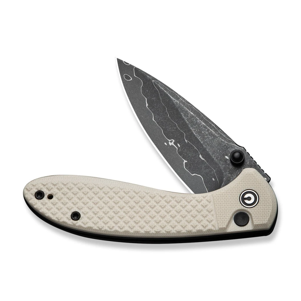 Cuțit pliabil, civivi, faeger c24031-ds1, lamă damascus 2.98 inch, mâner g10 ivoire, blocare cu buton 3