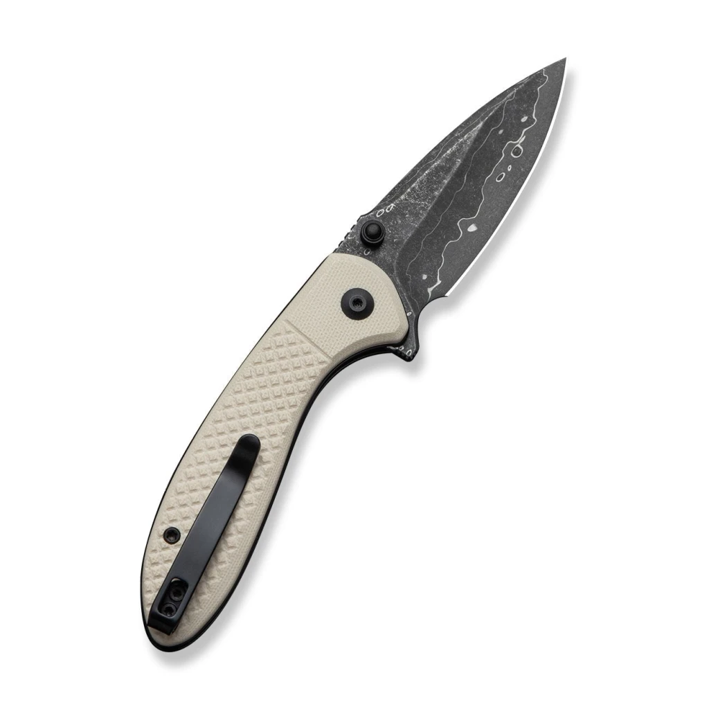Cuțit pliabil, civivi, faeger c24031-ds1, lamă damascus 2.98 inch, mâner g10 ivoire, blocare cu buton 15