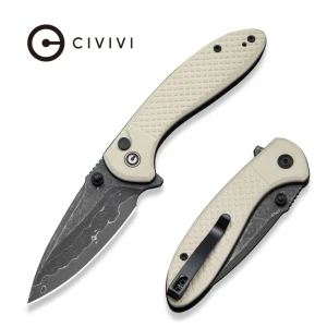 Складной нож, civivi, faeger c24031-ds1, дамасская сталь 2.98 дюйма, рукоять g10 айвори, кнопочный замок