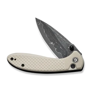 Cuțit pliabil, civivi, faeger c24031-ds1, lamă damascus 2.98 inch, mâner g10 ivoire, blocare cu buton Thumbnail 3