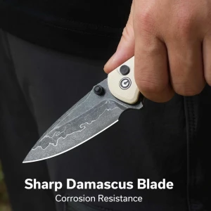 Cuțit pliabil, civivi, faeger c24031-ds1, lamă damascus 2.98 inch, mâner g10 ivoire, blocare cu buton Thumbnail 9