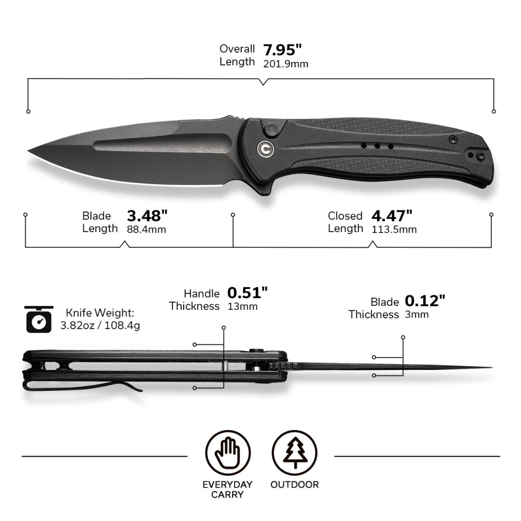 Cuțit pliabil, civivi, incindie c23053-1, lamă 14c28n 3.48 inch, mâner g10, blocare cu buton 12