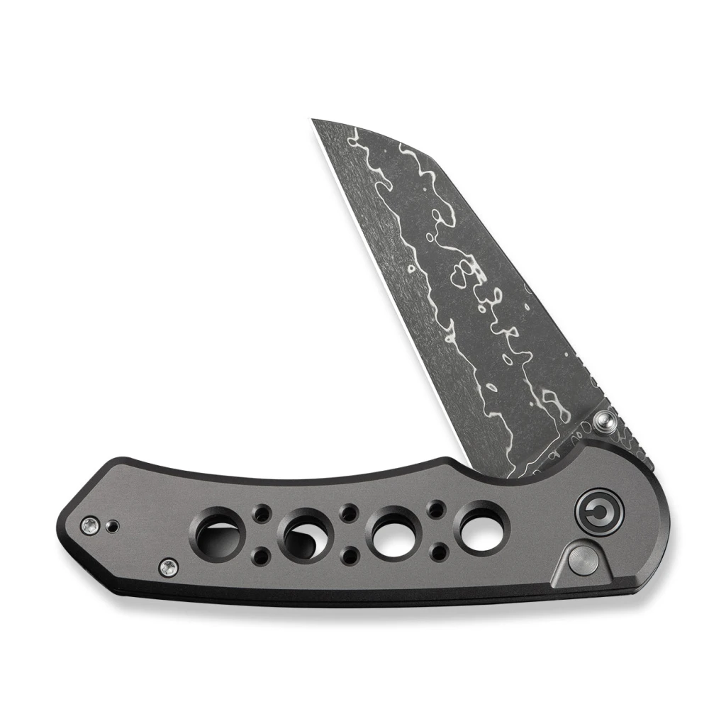 Cuțit pliabil, civivi, pragma prime c24067-ds1, lamă damascus 3.49 inch, mâner aluminiu, button lock 2