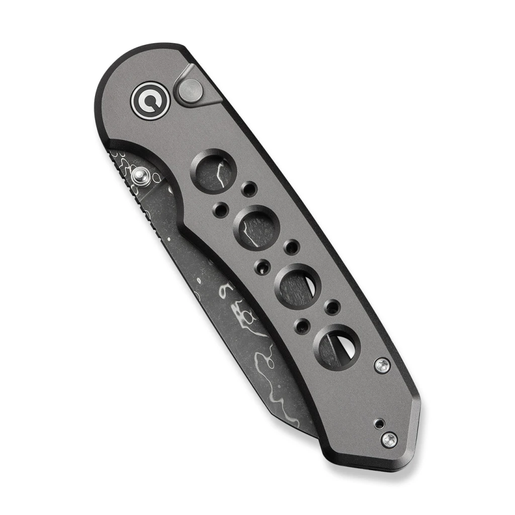 Cuțit pliabil, civivi, pragma prime c24067-ds1, lamă damascus 3.49 inch, mâner aluminiu, button lock 4