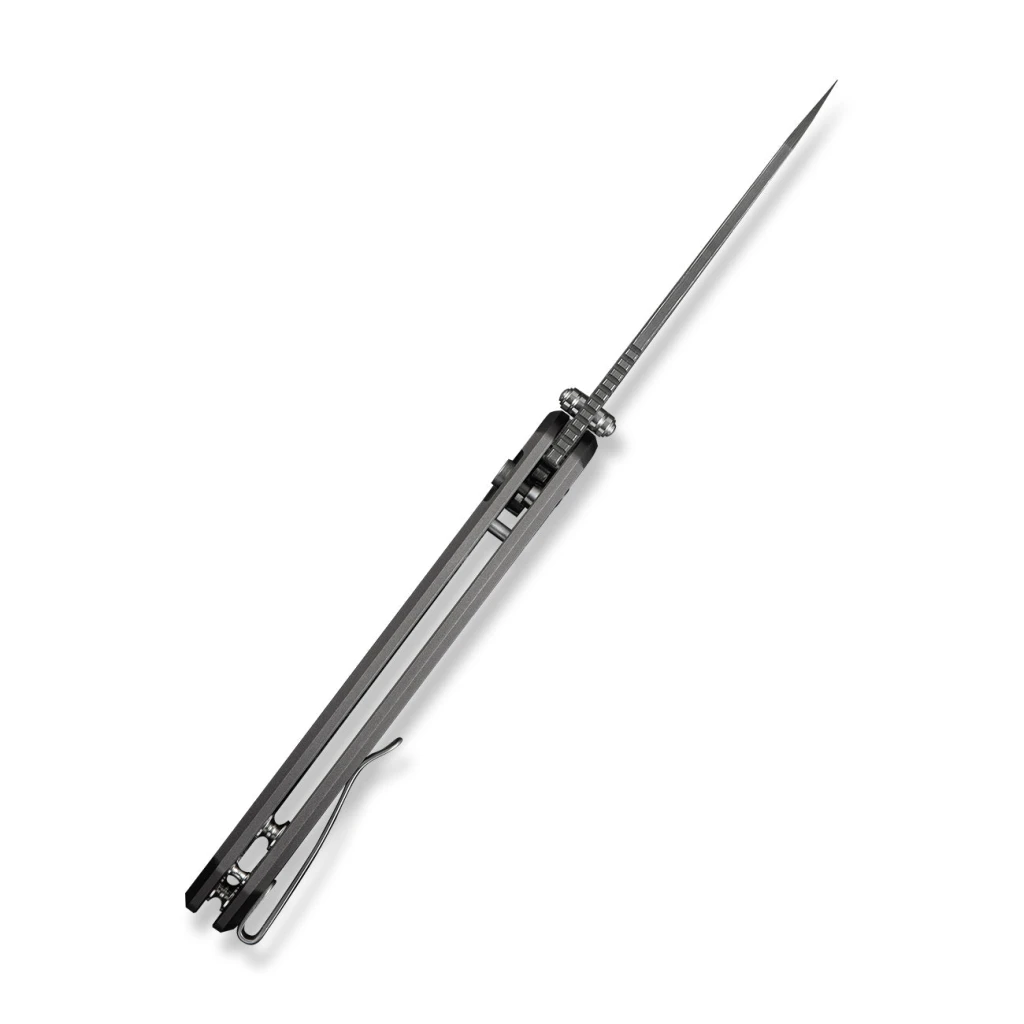 Cuțit pliabil, civivi, pragma prime c24067-ds1, lamă damascus 3.49 inch, mâner aluminiu, button lock 7