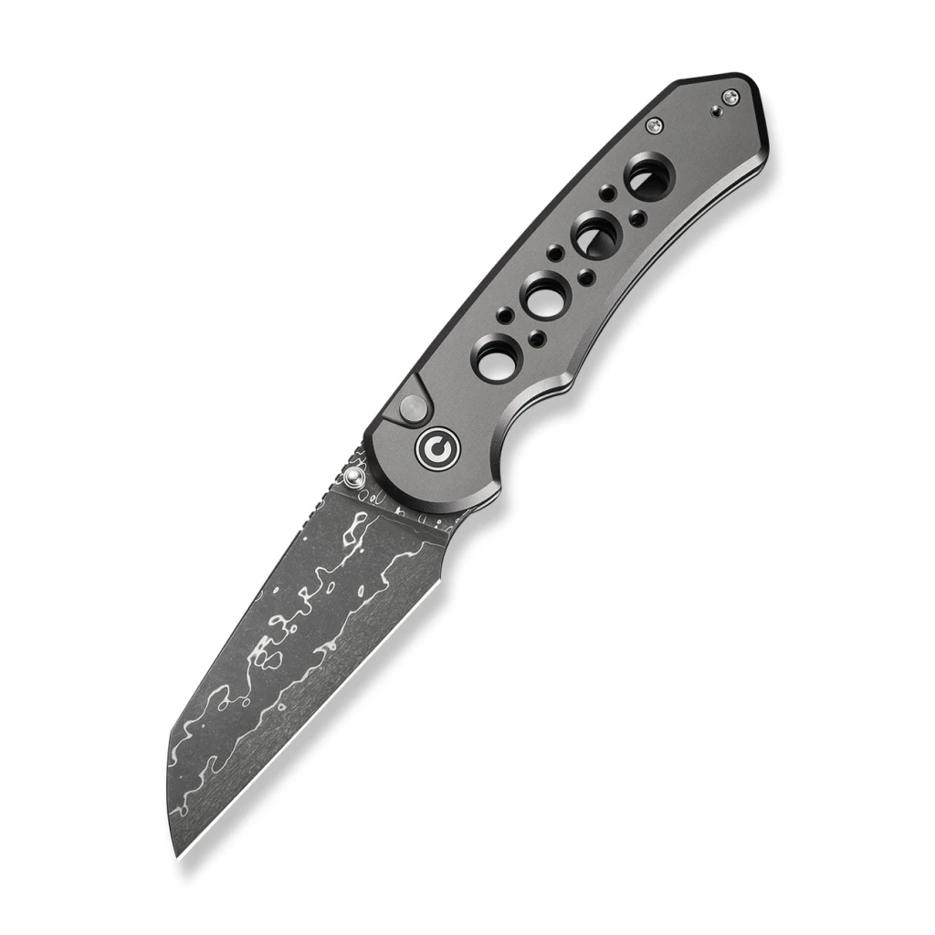 Cuțit pliabil, civivi, pragma prime c24067-ds1, lamă damascus 3.49 inch, mâner aluminiu, button lock 16