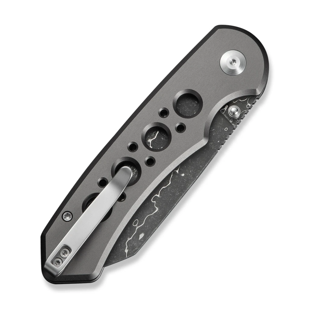 Cuțit pliabil, civivi, pragma prime c24067-ds1, lamă damascus 3.49 inch, mâner aluminiu, button lock 5