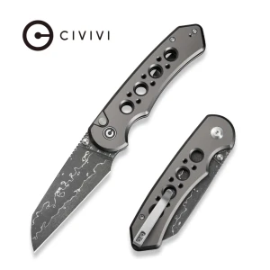 Складной нож, civivi, pragma prime c24067-ds1, дамасская сталь 3.49 дюйма, алюминиевый рукоять, кнопочный замок