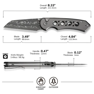Cuțit pliabil, civivi, pragma prime c24067-ds1, lamă damascus 3.49 inch, mâner aluminiu, button lock Thumbnail 14