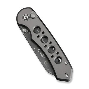 Cuțit pliabil, civivi, pragma prime c24067-ds1, lamă damascus 3.49 inch, mâner aluminiu, button lock Thumbnail 4