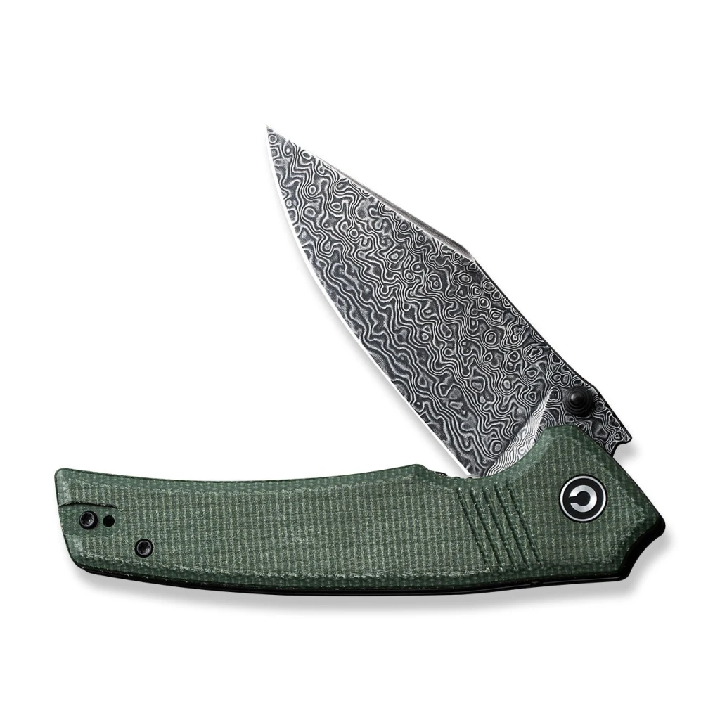 Cuțit pliabil, civivi, tranquil c23027-ds1, lamă damasc 3.7 inch, mâner canvas micarta, liner lock 13