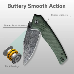 Cuțit pliabil, civivi, tranquil c23027-ds1, lamă damasc 3.7 inch, mâner canvas micarta, liner lock Thumbnail 9