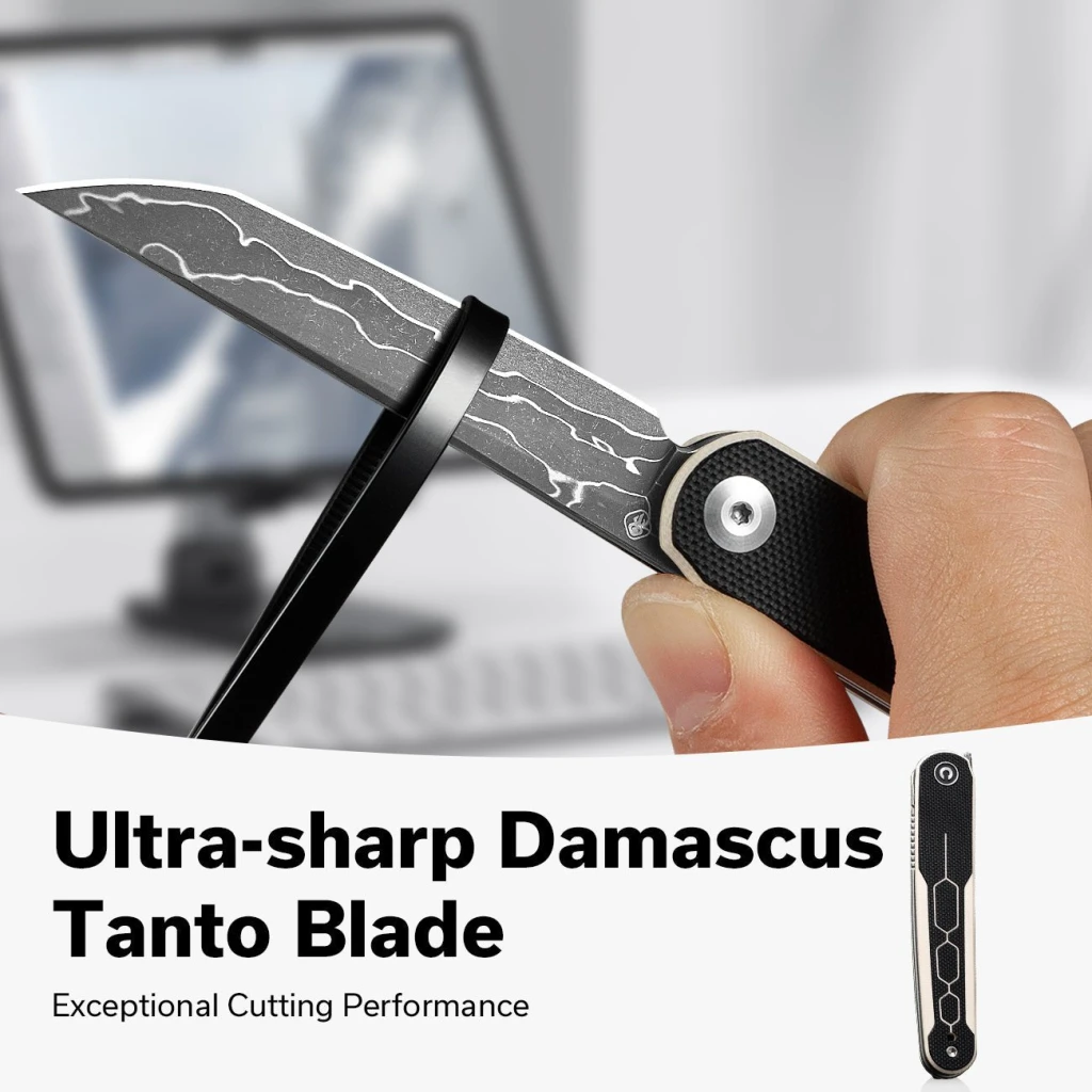 Cuțit pliabil, civivi, kwaiq c23015-ds1, lamă damascus 2.97 inch, mâner g10, liner lock 11