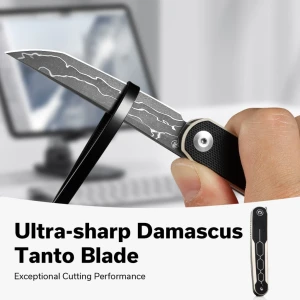 Cuțit pliabil, civivi, kwaiq c23015-ds1, lamă damascus 2.97 inch, mâner g10, liner lock Thumbnail 11
