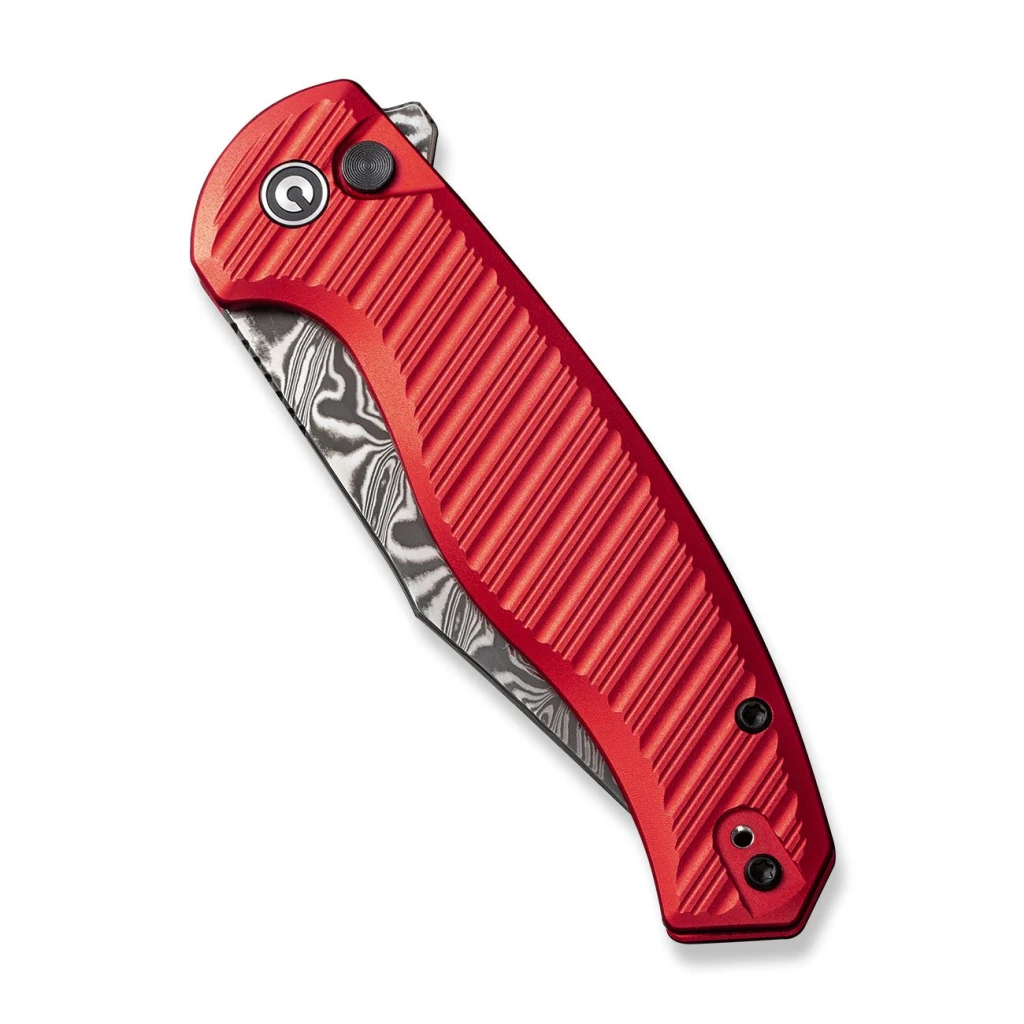 Cuțit pliabil, civivi, stormhowl c23040b-ds1, lamă damasc 3.3 inch, mâner aluminiu roșu, button lock 15