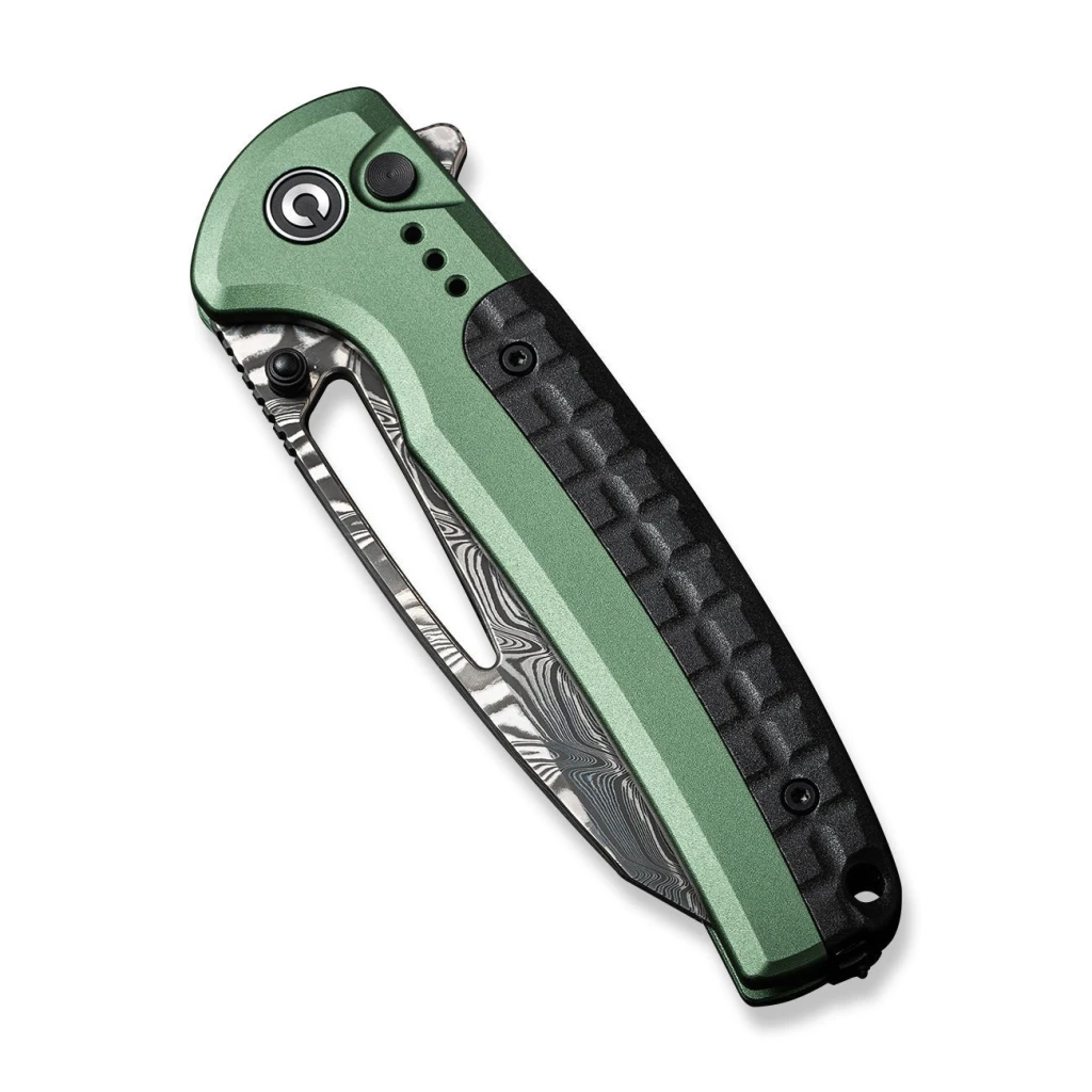 Cuțit pliabil, civivi, sentinel strike c22025b-ds1, lamă damascus 3.7 inch, mâner aluminiu verde, blocare tip button lock 2