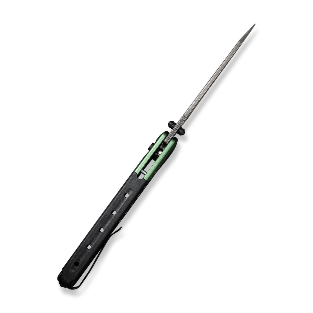 Cuțit pliabil, civivi, sentinel strike c22025b-ds1, lamă damascus 3.7 inch, mâner aluminiu verde, blocare tip button lock 5
