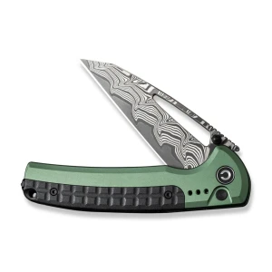 Cuțit pliabil, civivi, sentinel strike c22025b-ds1, lamă damascus 3.7 inch, mâner aluminiu verde, blocare tip button lock Thumbnail 14