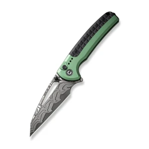 Cuțit pliabil, civivi, sentinel strike c22025b-ds1, lamă damascus 3.7 inch, mâner aluminiu verde, blocare tip button lock Thumbnail 12