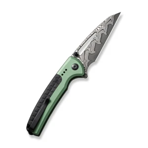 Cuțit pliabil, civivi, sentinel strike c22025b-ds1, lamă damascus 3.7 inch, mâner aluminiu verde, blocare tip button lock Thumbnail 11