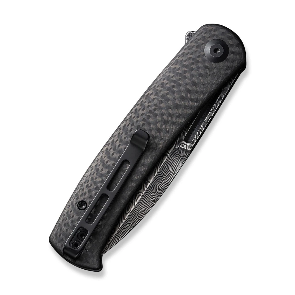 Cuțit pliabil, civivi, caetus c21025c-ds1, lamă damasc 3.48 inch, mâner carbon fiber, liner lock 4