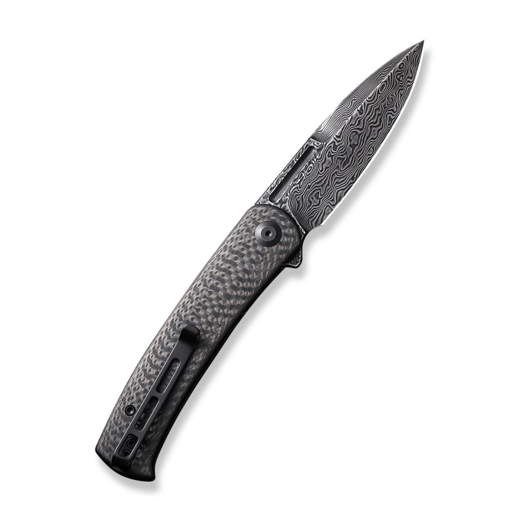Cuțit pliabil, civivi, caetus c21025c-ds1, lamă damasc 3.48 inch, mâner carbon fiber, liner lock 13
