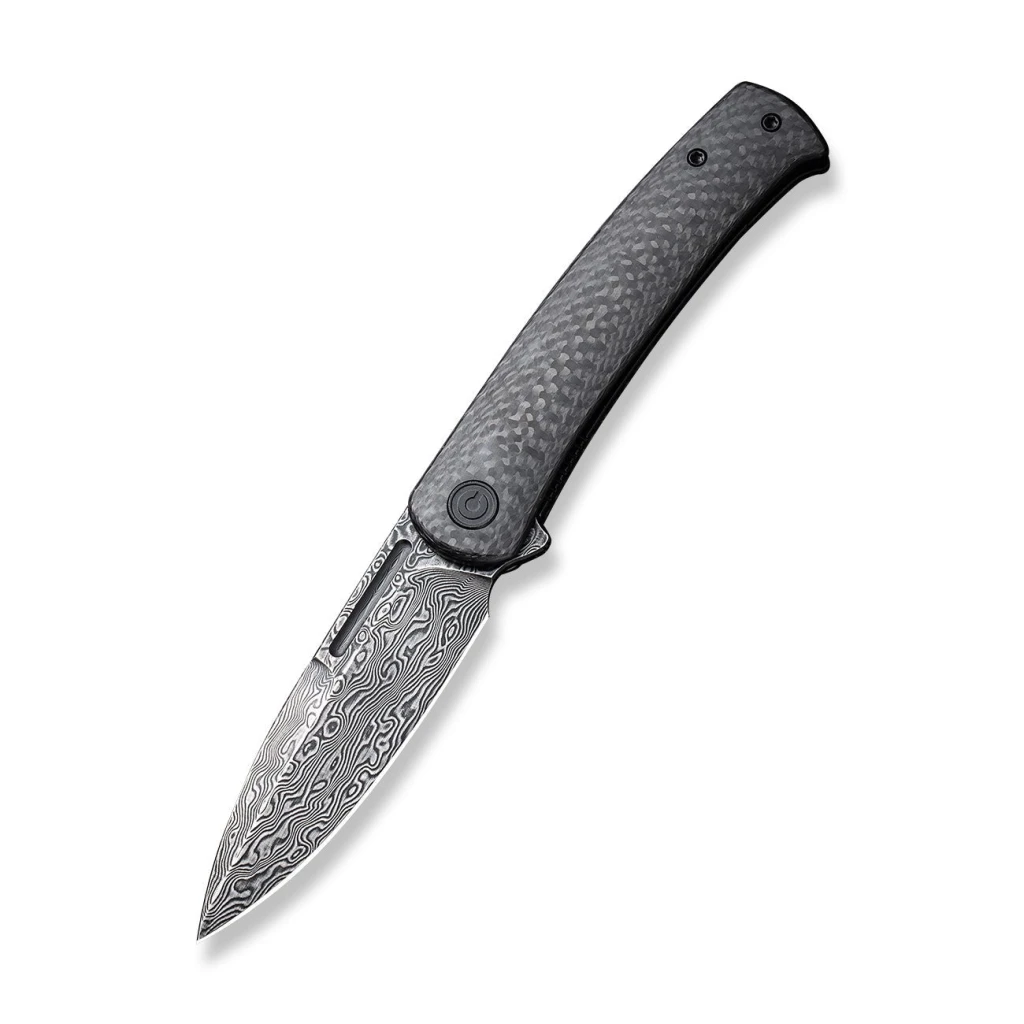 Cuțit pliabil, civivi, caetus c21025c-ds1, lamă damasc 3.48 inch, mâner carbon fiber, liner lock 14