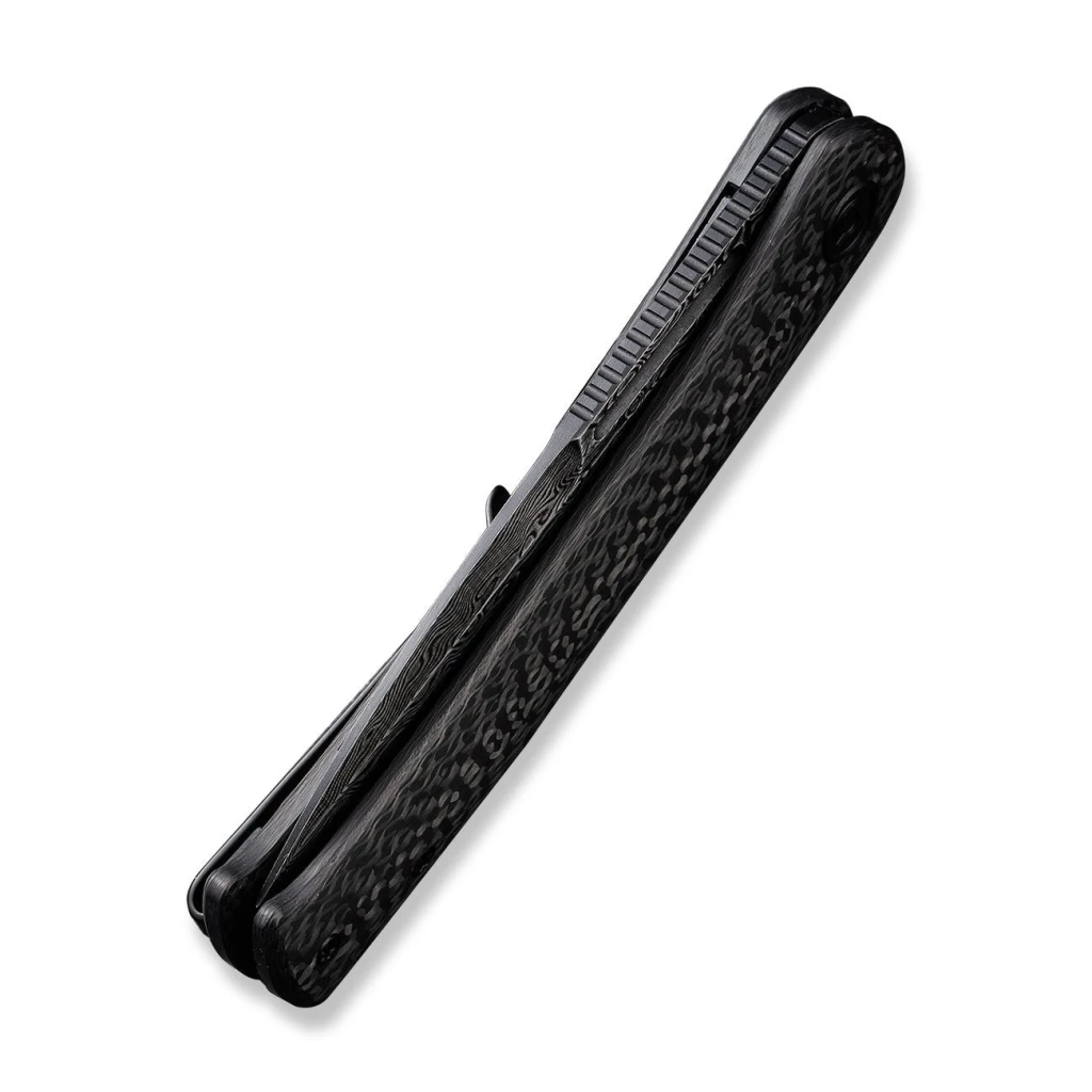 Cuțit pliabil, civivi, caetus c21025c-ds1, lamă damasc 3.48 inch, mâner carbon fiber, liner lock 5