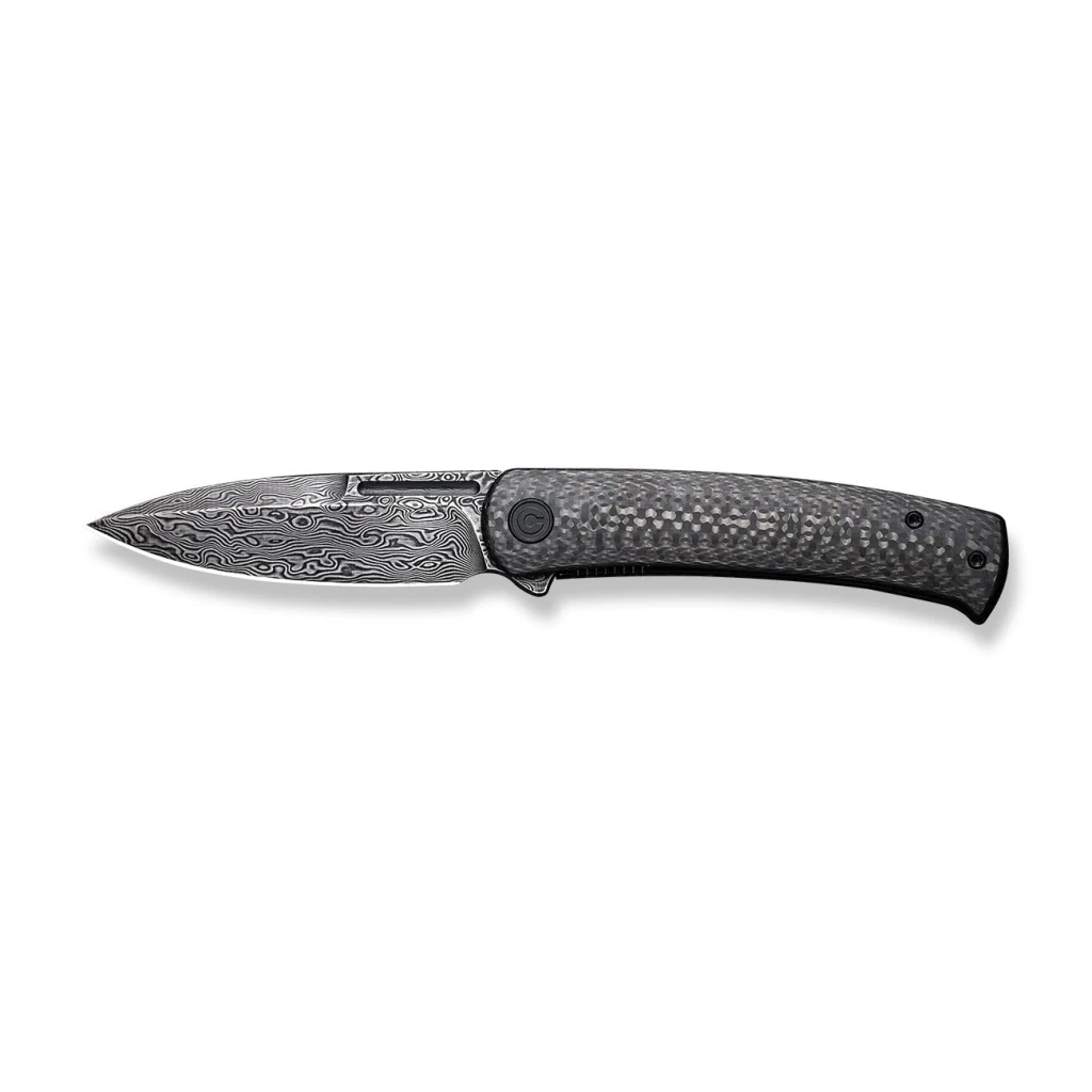 Cuțit pliabil, civivi, caetus c21025c-ds1, lamă damasc 3.48 inch, mâner carbon fiber, liner lock 15