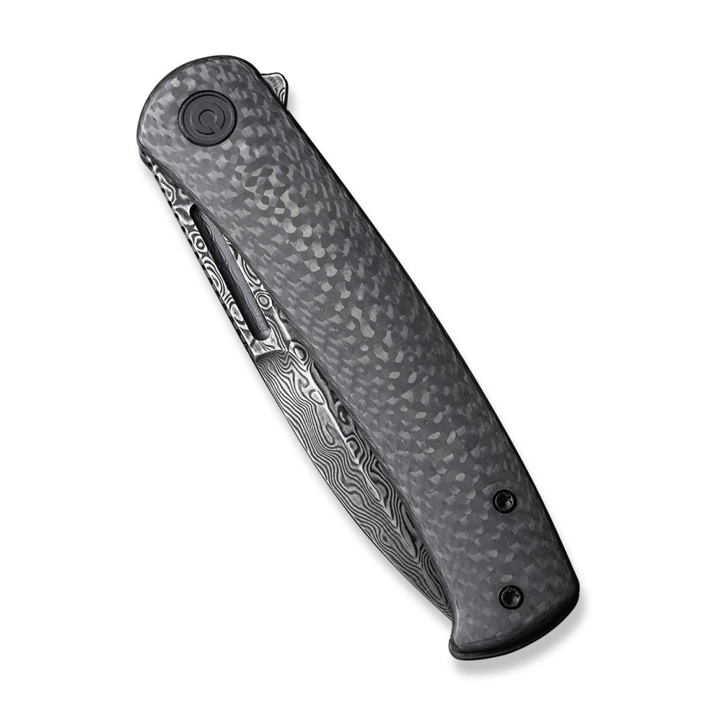 Cuțit pliabil, civivi, caetus c21025c-ds1, lamă damasc 3.48 inch, mâner carbon fiber, liner lock 3